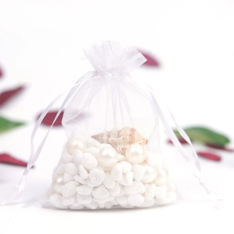 White 20 шт, 9x12, 13x18, 17x23 см, прозрачная косметичка из органзы, упаковка для ювелирных изделий, сумки для свадебных конфет, Подарочная коробка, сумки на шнурке - Цвет: White
