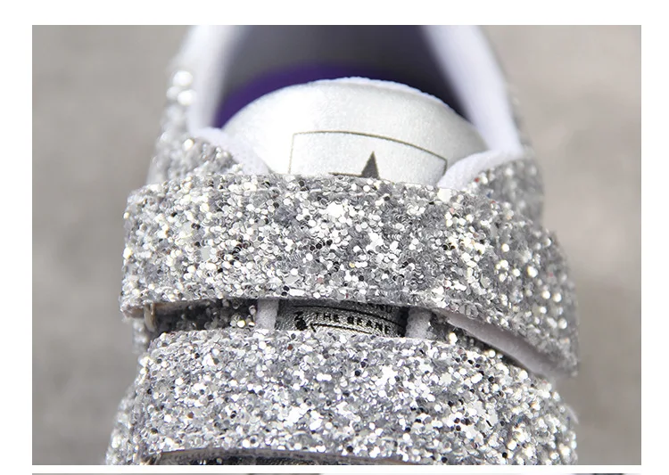 Женская обувь на платформе, Блестящие Кроссовки, zapatos de mujer B, Весенняя новинка, chaussures femme, с блестками, женская обувь на не сужающемся книзу массивном каблуке, серебристого цвета