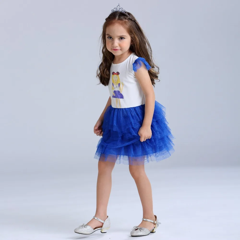 Children TUTU Dresses Baby Girl Clothes Hooyi Royal Blue Layers Girls Pleated Dress 4 5 6 7 8 9 10 Year One-Piece Princess |