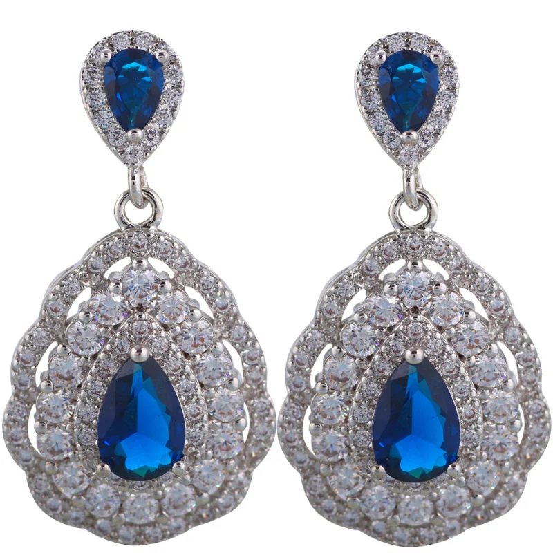 Ayowei серебряные штампованные модные серьги подвеска ожерелье кольцо синий Zicon