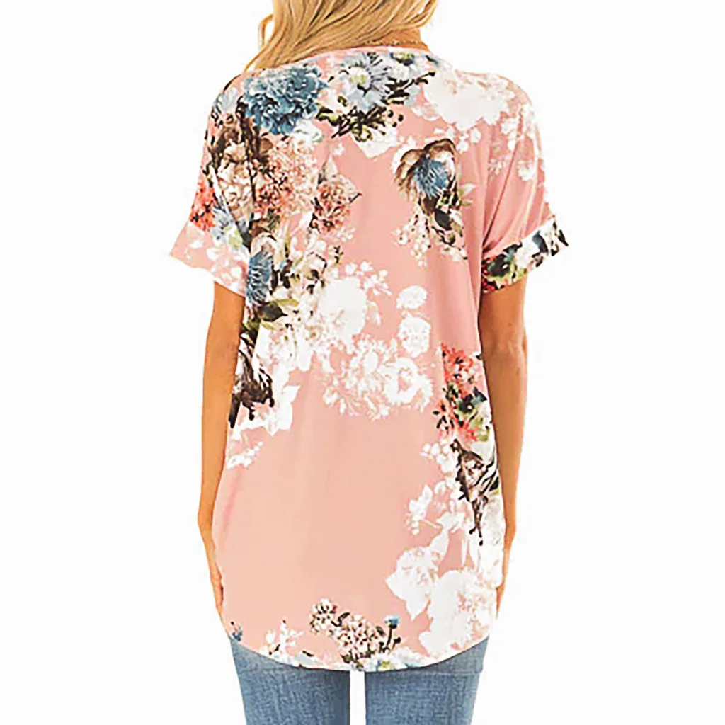 

Womens V-Neck Short Sleeve Printing Sandy Beach Loose Blouse Plus Large Size Summer Blouses New Leisure Lady Office Shirts 7.4