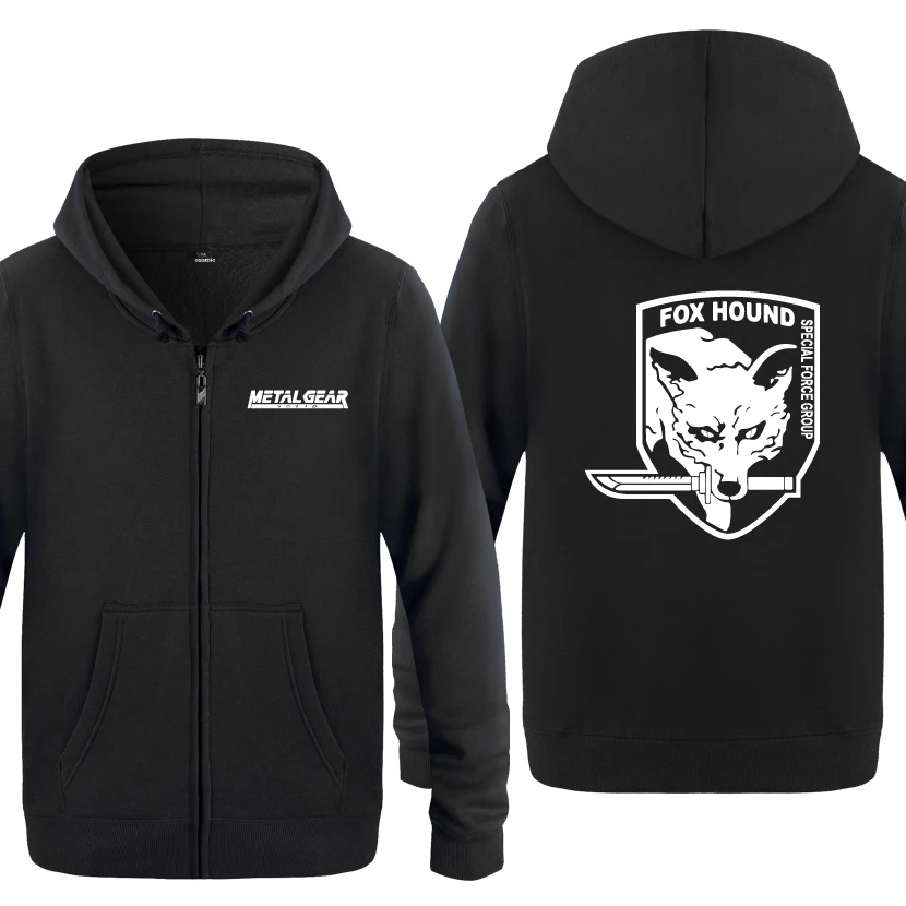 MGS Fox Hound Metal gear однотонные игровые худи для мужчин мужские флисовые кардиганы на молнии толстовки с капюшоном