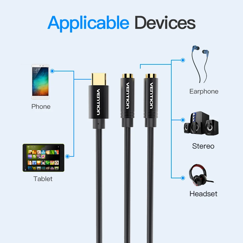 Разветвитель для наушников Vention USB type C 3 5 мм аудиокабель Aux Type сплиттер гарнитуры