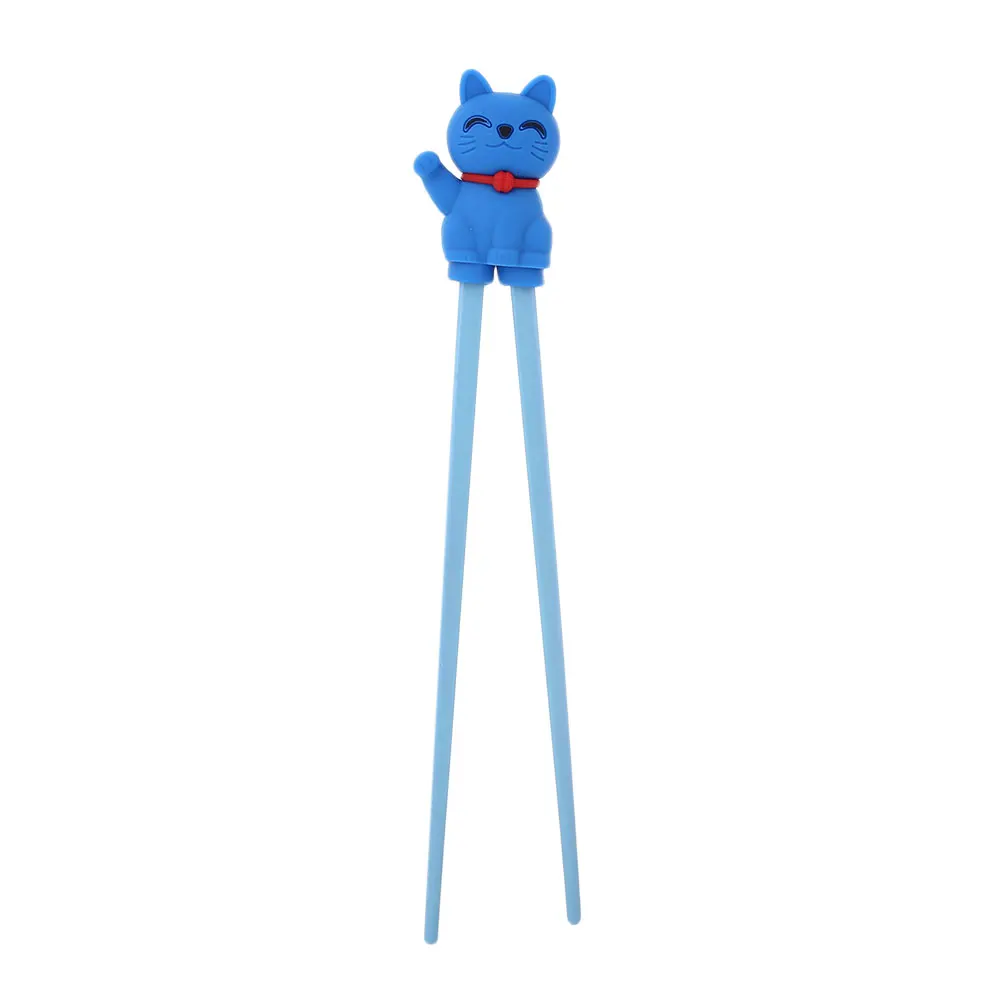 blue 1 Pai многоцветные детские палочки для еды, тренировочный помощник, Обучающие Тренеры, мультяшный Кот, забавные палочки для еды для детей, столовая посуда - Цвет: blue