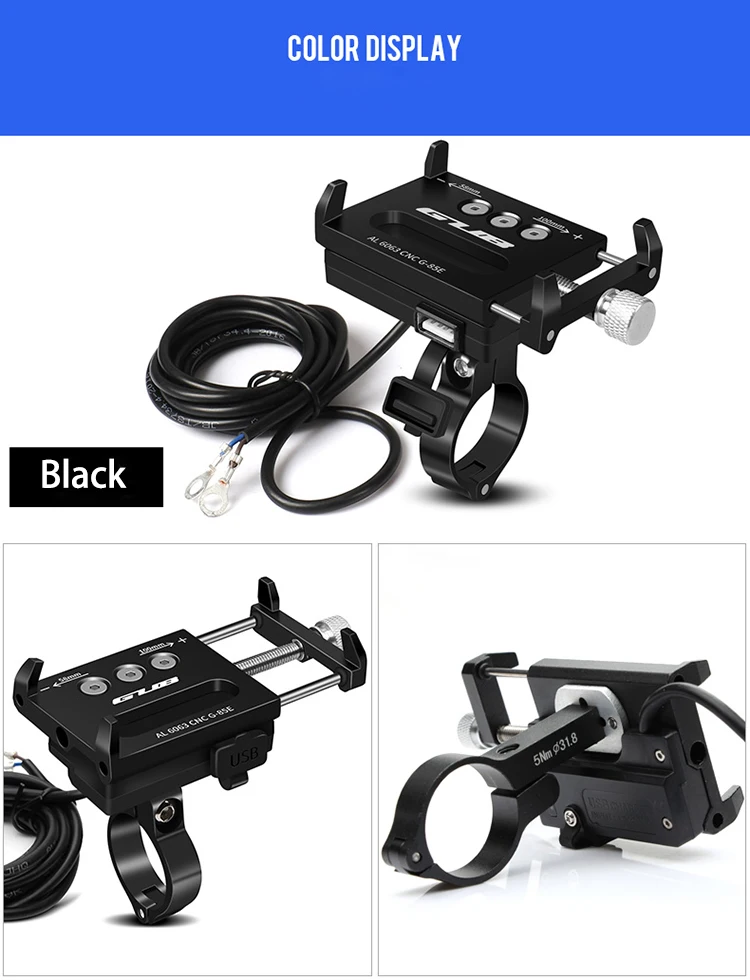 GUB G-85E Алюминиевый USB Перезаряжаемый Мотоцикл держатель телефона электрический велосипедный держатель телефона Поддержка gps для 4,0-6,7 дюймов держатель телефона