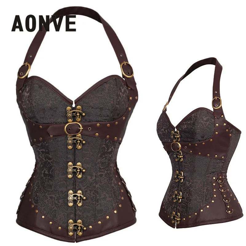 Корсет AONVE в стиле стимпанк коричневый Готический корсет сексуальное женское