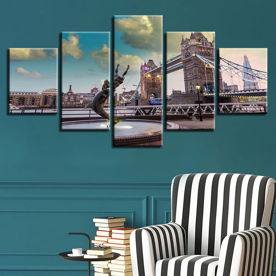 

Декоративные плакаты, художественные современные картины, 5 шт., Лондонский мост, городской пейзаж, холст, модульные картины для гостиной