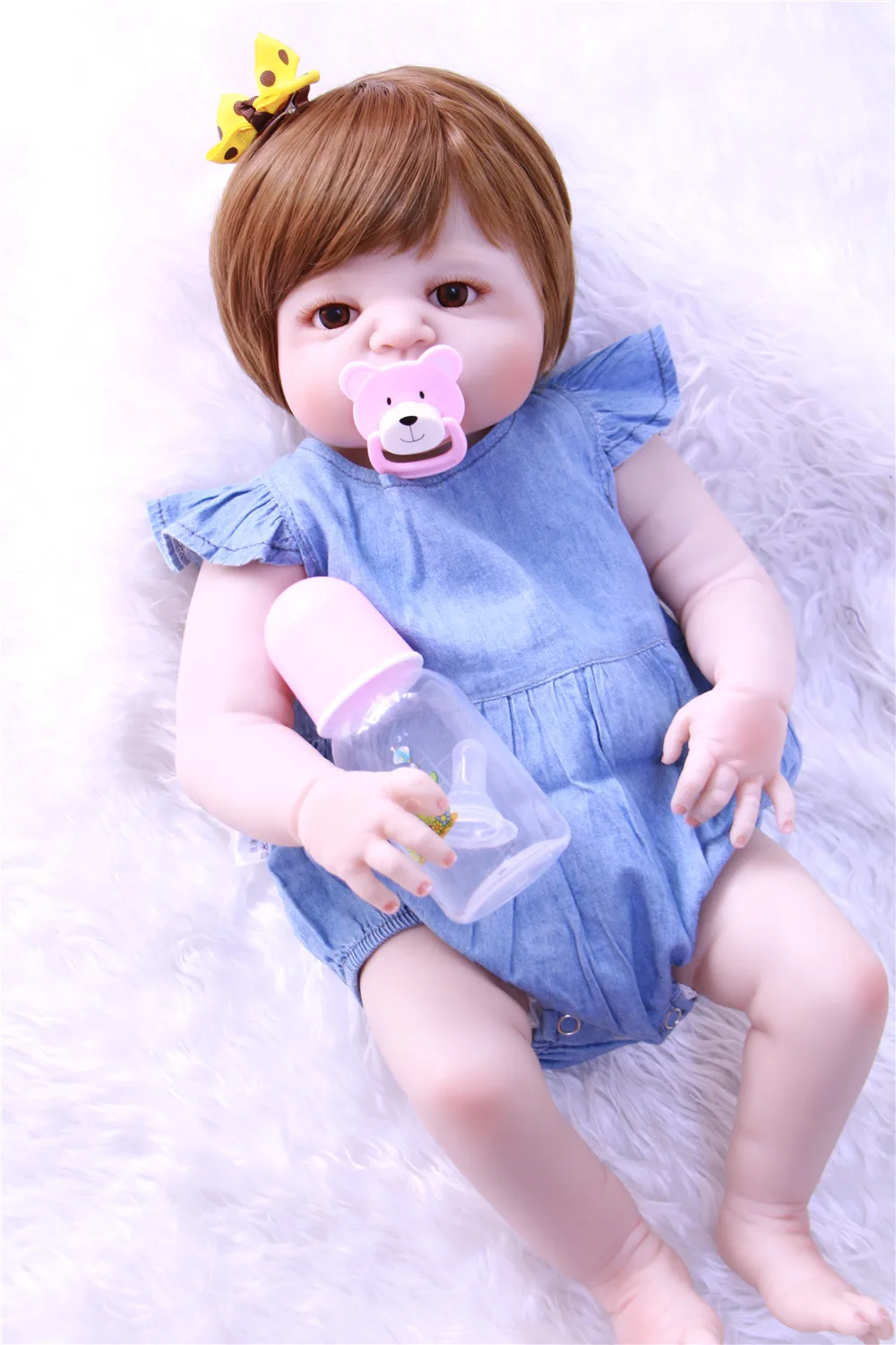 

23'' Lifelike Reborn Baby Dolls White Skin Babies Doll Full Vinyl Body So Truly Girl Model 57cm bathe bonecas dolls for sale