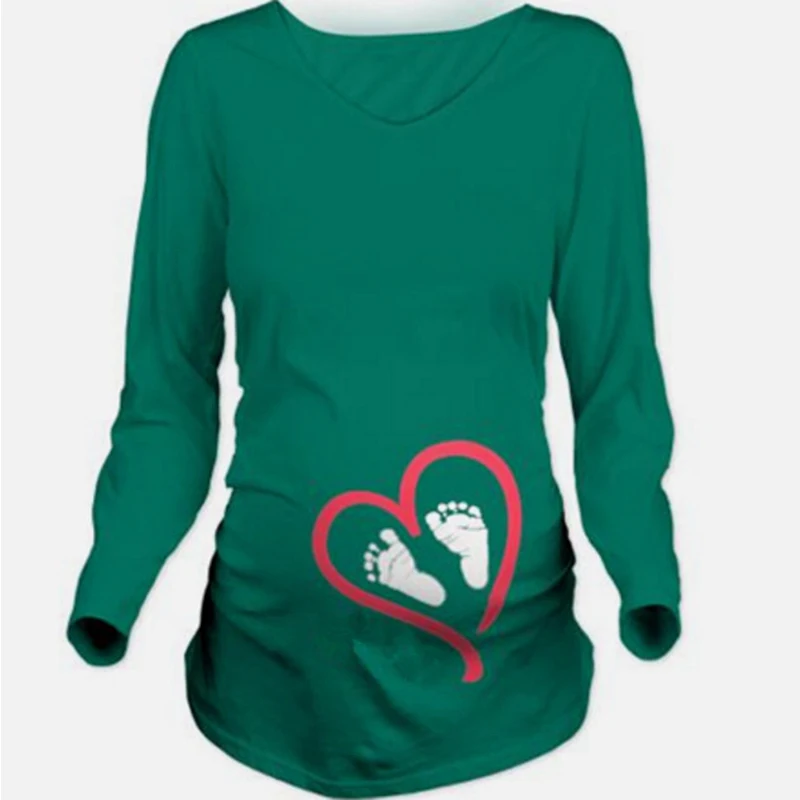 2018 New Spring Pregnant Women T-shirt Long Sleeve Maternity Pregnancy Clothes Ladies Funny Cute Type Babies Foot Print | Мать и ребенок