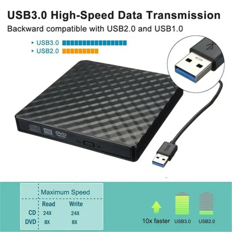 USB3.0 высокоскоростной черный внешний комбо оптический привод CD/DVD проигрыватель RW