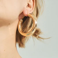 srcoi 50 mm big gold hoops earrings minimalist thick tube round circle rings earrings for women zinc alloy trendy hiphop rock