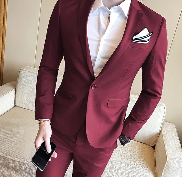 

Ternos Masculinos 2-piece Set (blazer + Pants) Groom Wedding Dress Business Slim Solid Color Set Suits Male