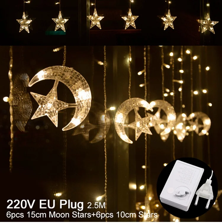 warm white stars Луна Звезда Светодиодная лента EID Mubarak Свет Декор мусульманские Вечерние поставки Свадебный деко праздник в честь рождения ребенка, Рождество декор для вечеринки в честь Дня Рождения - Цвет: warm white stars
