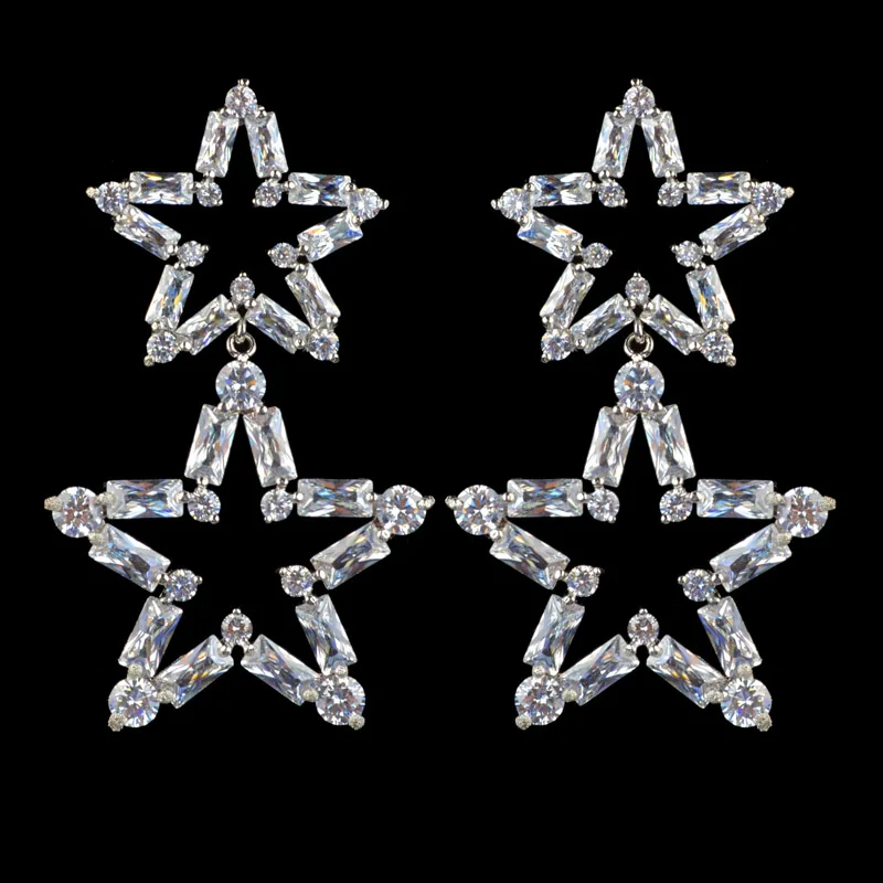 Сверкающие шины double star фирменного дизайна AAA циркон набор украшений для женщин