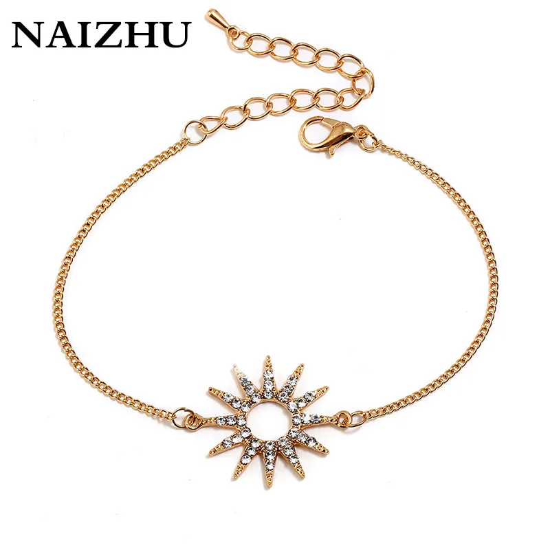 Золотой цвет звено цепи браслет для женщин дамы горный хрусталь ювелирное