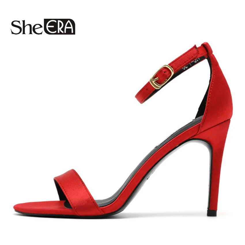 Босоножки женские на высоком каблуке шёлковые сандалии в полоску с пряжкой туфли