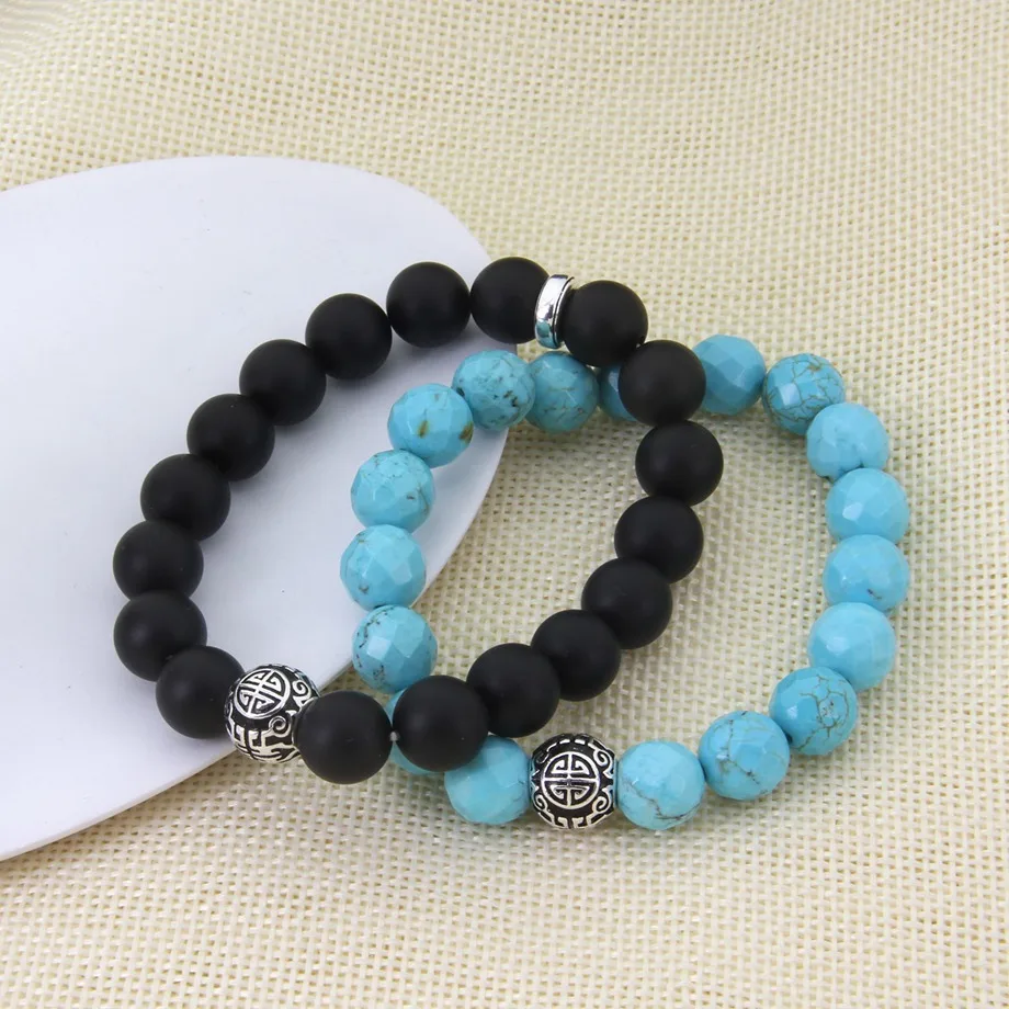 Матово черный обсидиан Thomas 10 мм бусины калаита эластичный браслет с символом