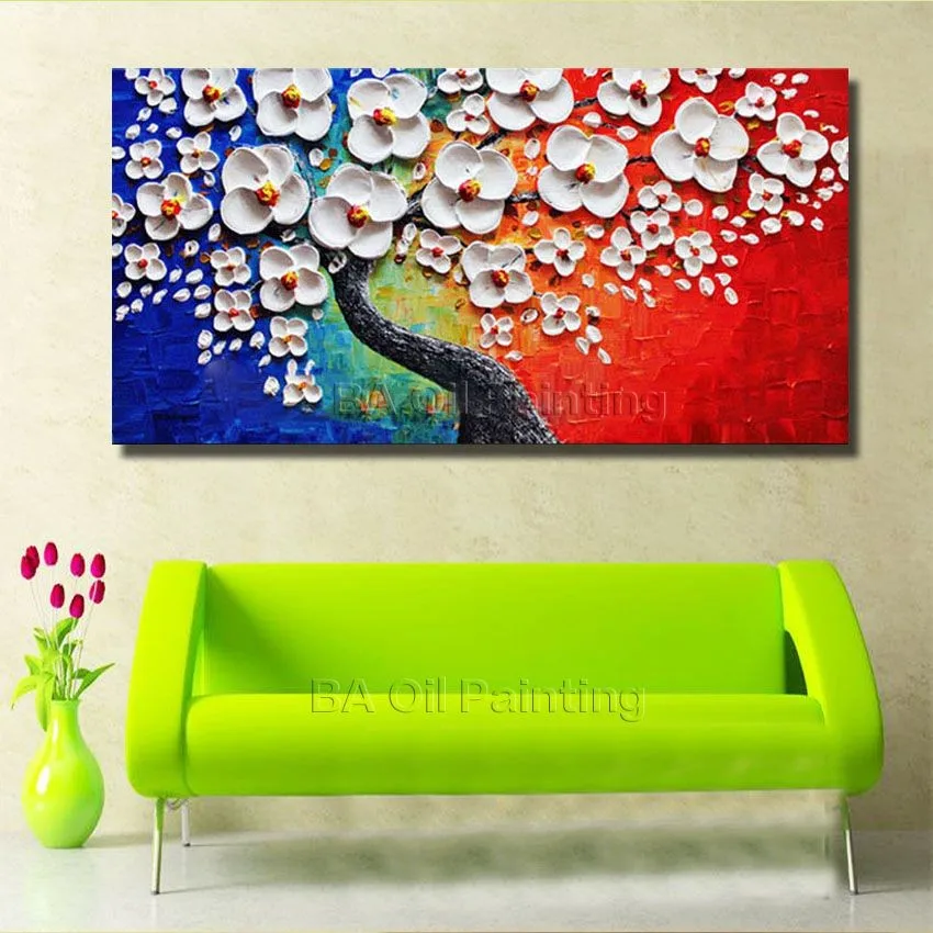 

Free Shipping 100% Hand Painted Abstract Flower Tree Oil Painting Home Decoration Modern Canvas Wall Pictures no Framed Art