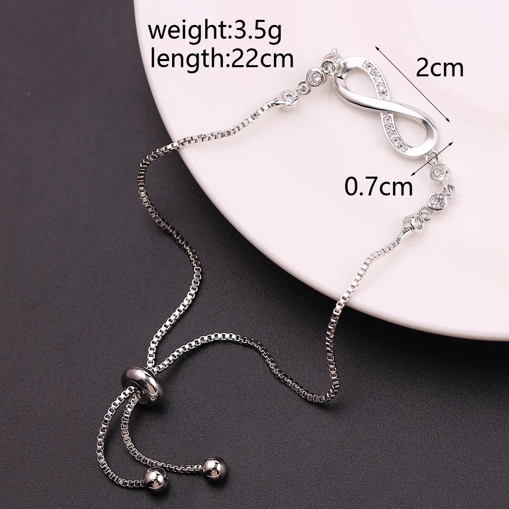 Женские браслеты с кубическим цирконием и бесконечностью розовое золото