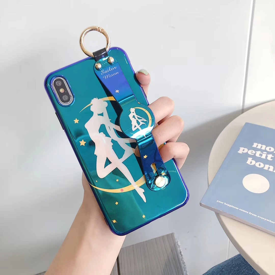 Глянцевый чехол Blue Ray Sailor Moon для Iphone 11 Pro Xs Max, чехол на запястье, милый мультяшный чехол для Iphone X, XR, 6, 7, 8 Plus, Funda