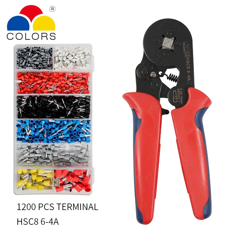 HSC8 6-4A 1200PCS HSC8 6-4A Модернизированный обжимной инструмент комплект 1200 шт. трубчатые клеммы коробка 0,08-10 мм Высокоточный зажим набор - Цвет: HSC8 6-4A 1200PCS