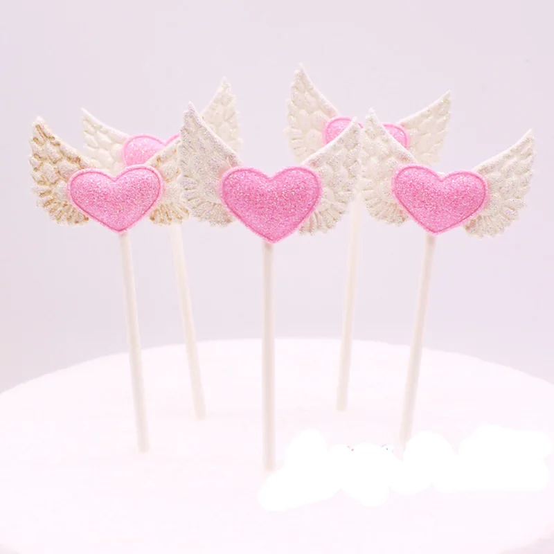 5 шт./лот розовый белый любовь крылья Ангела Форма торт на день рождения Топпер