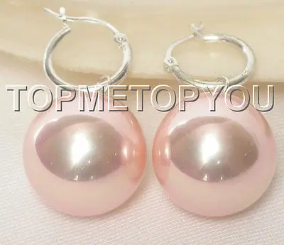 

Free Shipping New hot Dangle big 16mm pink round sea shell pearls earring