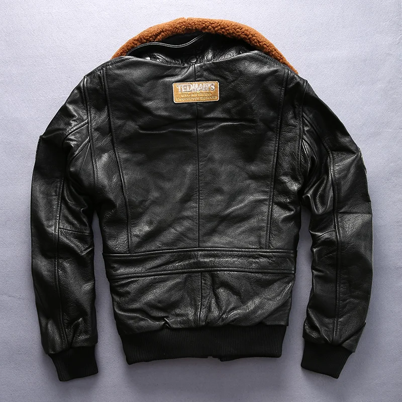 Мужская летная куртка ВВС кожаная пилотная с шерстяным воротником толстая из