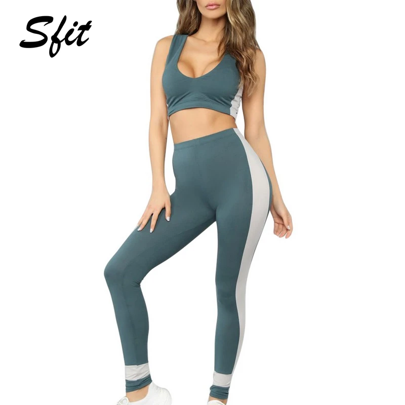 Sfit летний женский комплект из 2 предметов топ для йоги и леггинсы спортивные