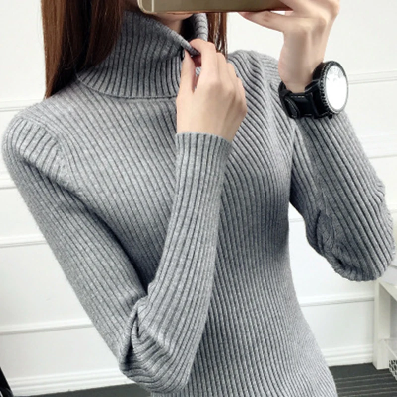 Новый High-Neck Sweater Вязание теплый тонкий Для женщин дна свитер Высокое Качество