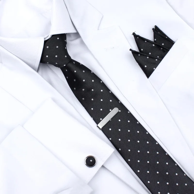 white in grey HAWSON белый горошек в сером галстуке набор с карманом квадратные Галстуки клип Кнопка крышка запонки в подарочной коробке лучшие подарки для мужчин - Цвет: white in grey