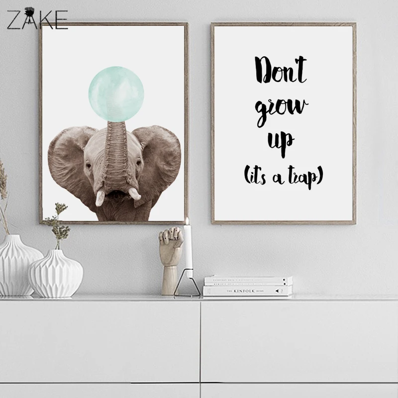 

Scandinavian Canvas Posters And Prints Kawaii Elephant Wall Art Painting Quotes Wall Pictures for Kids Room Decoration