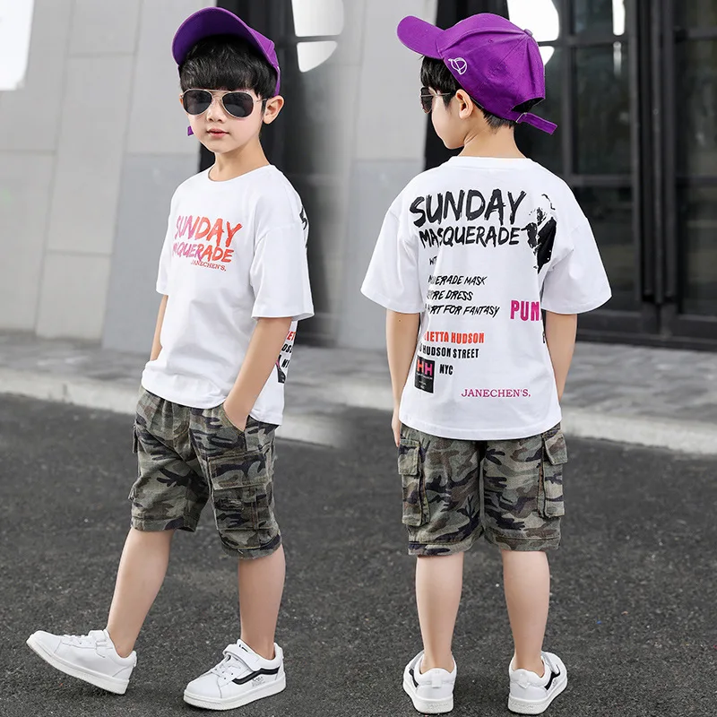 

Boy's Summer Suit The New 2019 Children 6 PCS Movement Cuhk Five 8 Boy 9 10 Two-piece 12 with Short Sleeves