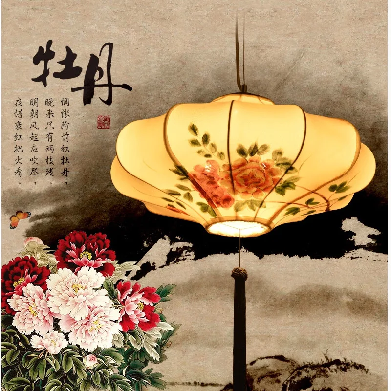 Китайские классические люстры фонарики из ткани роспись Гостиная люстра