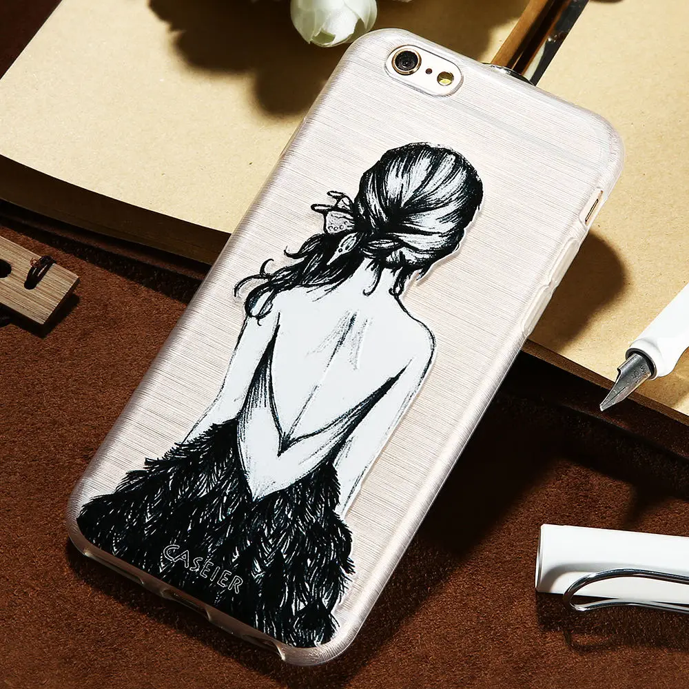 Caseier девушка рисунком чехол для телефона iPhone 7 8 6 6S Plus прекрасный Чехол 5 5S se X