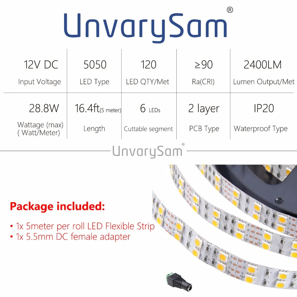 12 В постоянного тока 5 метров CRI&gt90 светодиодный ная лента SMD5050 600LED 120LED s на метр