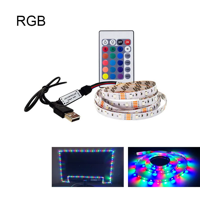 5 В/6 В постоянного тока Светодиодная лента USB RGB 3528 SMD для ТВ/ПК фоновое освещение