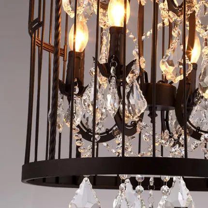 저렴한 농촌 목가적 인 스타일 로프트 펜던트 조명 새장 빈티지 펜던트 램프 크리 에이 티브 크리스탈 펜던트 라이트 바 아트 데코 조명