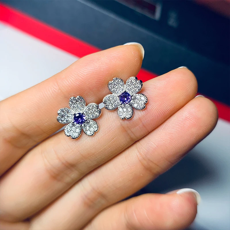 SEVENA серебряные серьги с цветком фианит фиолетовый основной камень модные Jwelry для
