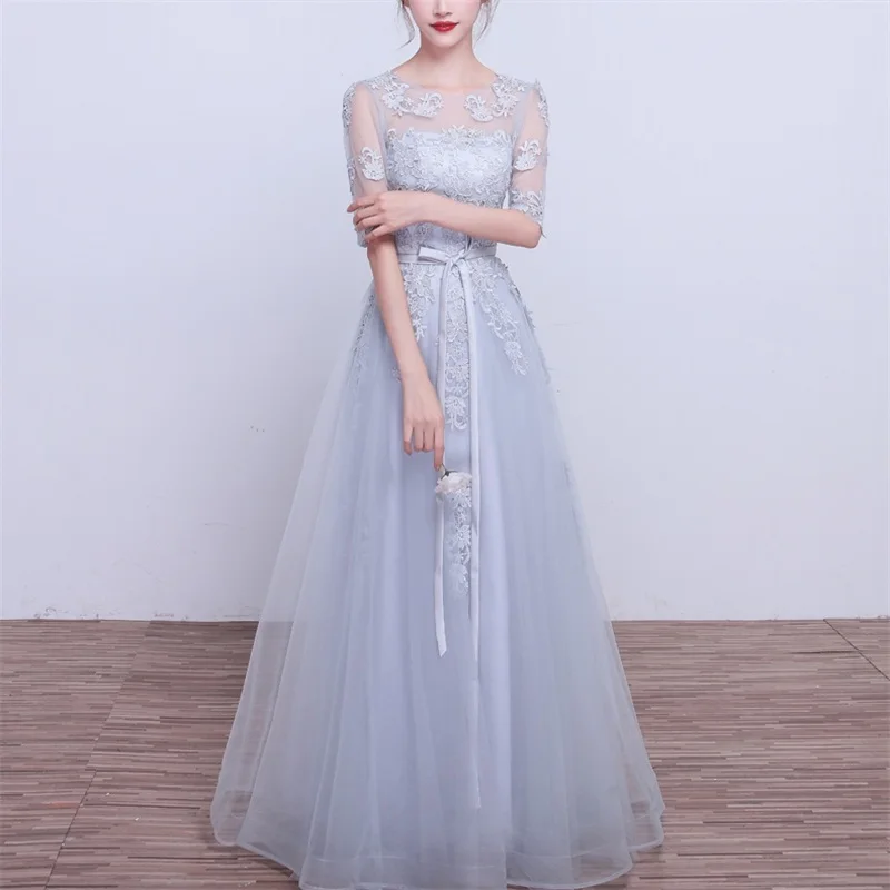 

Elegant New Evening Dresses Half Sleeve Appliques Bride Gown Sexy Keyhole Ball Prom Party Homecoming/Graduation Formal Dress