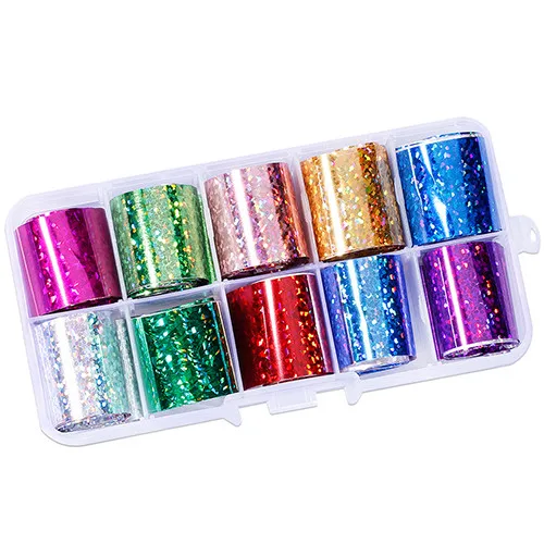Set 7 1 коробка 10 шт 2,5*100 см голографический цветок для нейл-арта переводные наклейки на ногти из фольги 3D УФ-гель цветочный принт клейкая пленка для ногтей - Цвет: Set 7