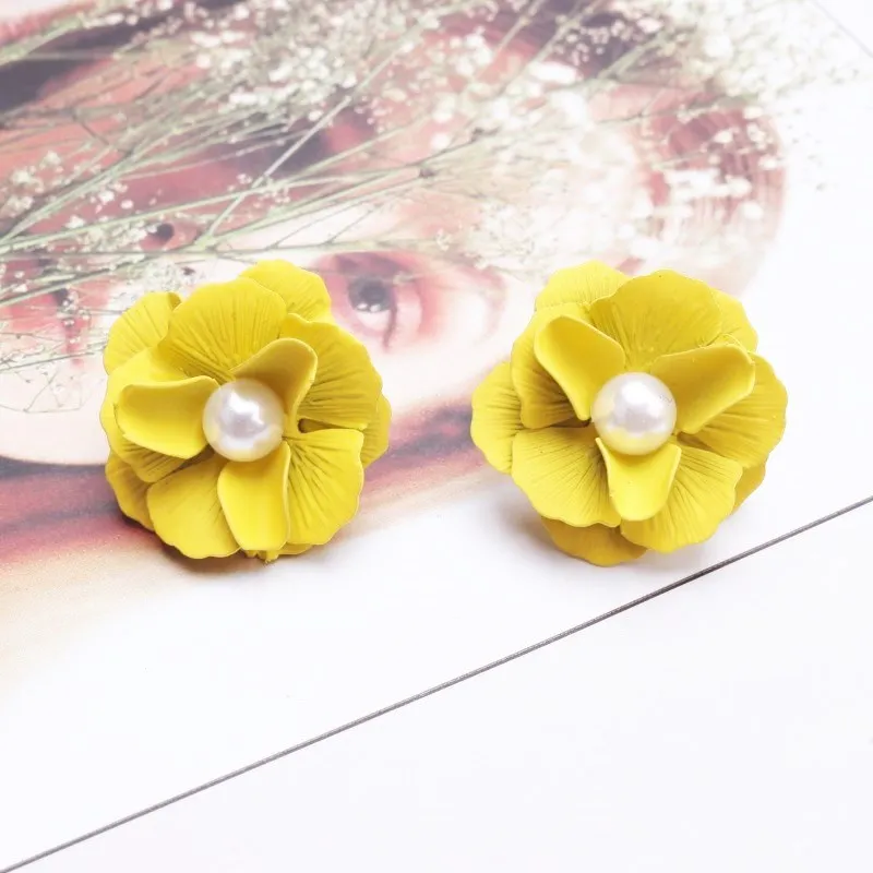 yellow 706 Корейский стиль спрей краска большой цветок серьги гвоздики для женщин модные летние элегантные милые ювелирные аксессуары Brincos - Окраска металла: yellow 706