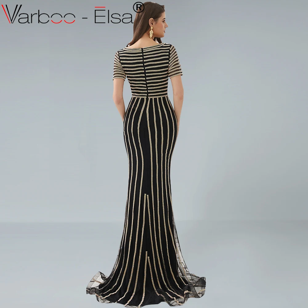 Роскошное блестящее черное вечернее платье VARBOO_ELSA из тюля с коротким рукавом