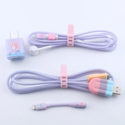 style 3 Мороженое милый мультфильм USB кабель наушники протектор набор с кабелем Стикеры для намотки Спиральный шнур протектор для iphone - Цвет: style 3