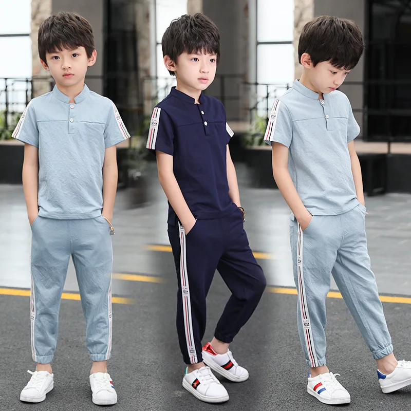 Kids Clothes Sets Short Sleeve T Shirt+pant 2 Pc Suit Children Suits Fashionable Pure Summer8 9 10 11 12 Ages Blue |