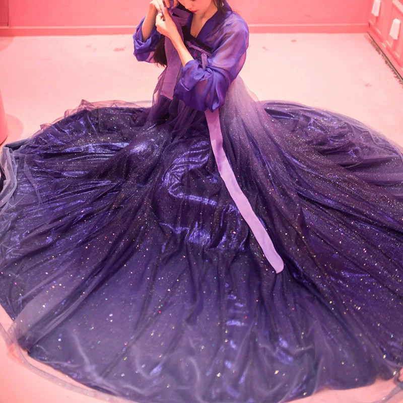 Женское китайское платье Hanfu традиционная китайская одежда фиолетовое со