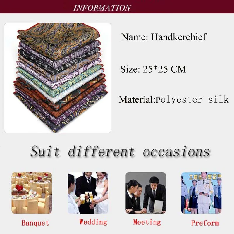 Горячая продажа джентльмен Пейсли цветок полиэстер шелк Hanky Мужчины Жених карман