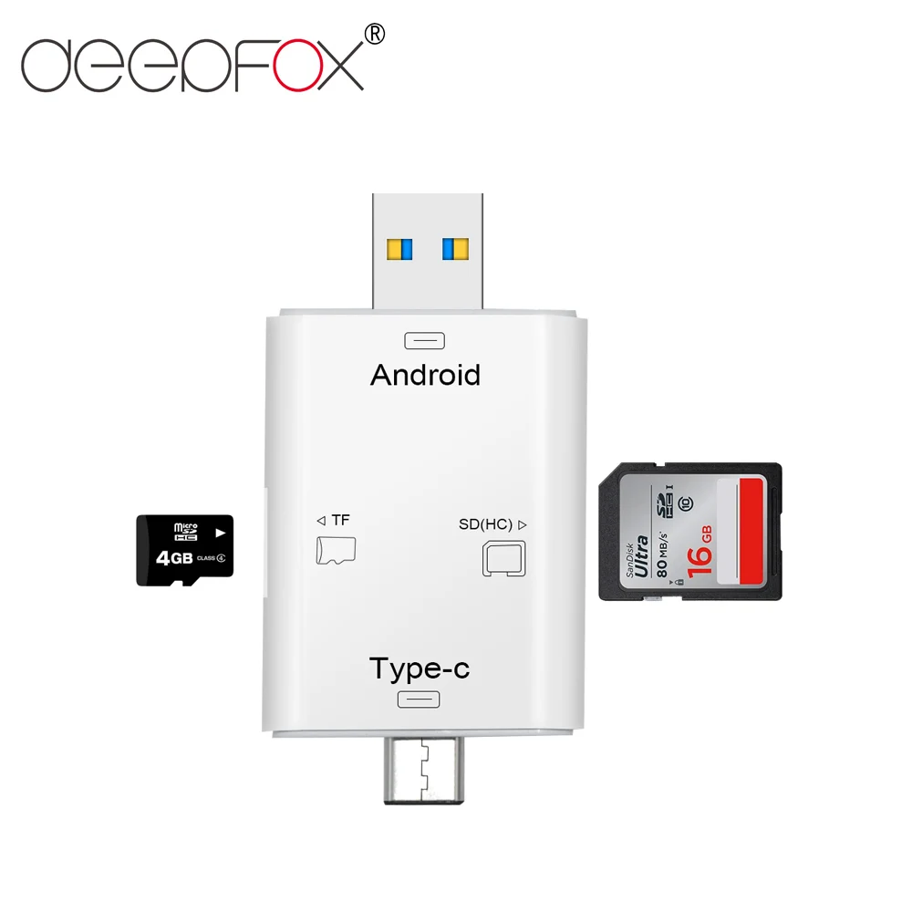 Кардридер Deepfox 3 в 1 USB Type C Micro 2 0 TF SD OTG кардридер для телефонов Android ноутбуков