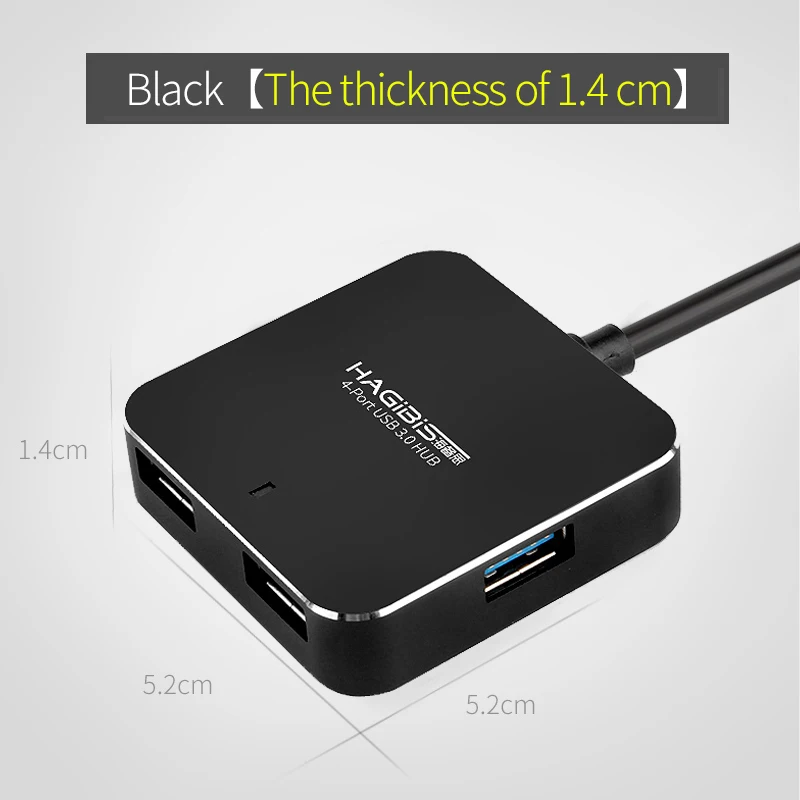 Hagides USB 3,0 концентратор внешний 4 порта Супер Скоростной usb-хаб 3,0 Разветвитель USB интерфейс питания для компьютера Macbook Usb порт разветвитель - Цвет: Black