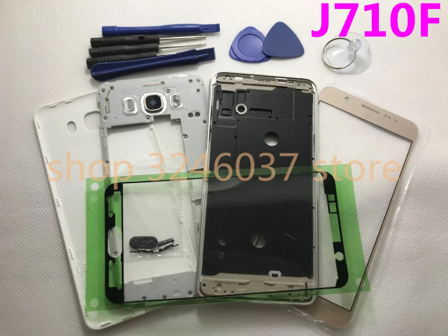 

Full Housing Cover Case Middle Frame+Battery Cover+Front Screen Glass Lens For Samsung Galaxy J7 J710 J710F 2016 Replacement